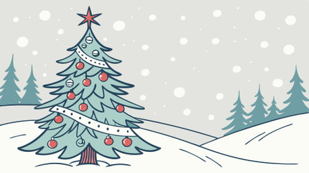 Horizontal video of a christmas tree with snow and bokeh lights. Copy text. . AI generated. Vector iconのイラスト素材