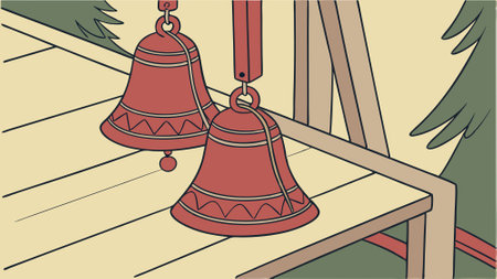 Christmas bells on wooden table with bokeh background, 4k smooth looping video. AI generated. Vector iconのイラスト素材