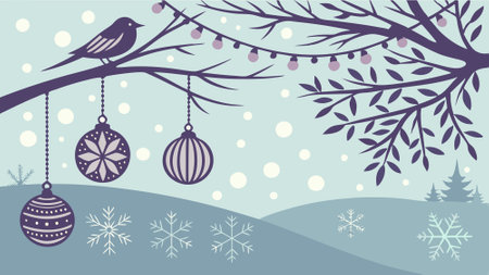 Winter Festivity: Shimmering Ornaments and Snowflakes with a Bokeh Backdrop. AI generated. Vector iconのイラスト素材