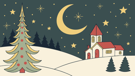 New Year and Christmas magic scene. Golden new moon with golden stars around it. AI generated. Vector iconのイラスト素材