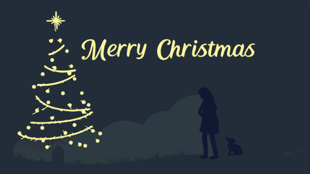 Christmas tree illuminated by glowing Merryのイラスト素材