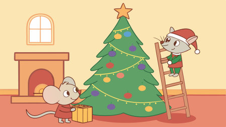 Imagine a whimsical story where the Christmas tree becomes a magical adventure. AI generated. Vector iconのイラスト素材