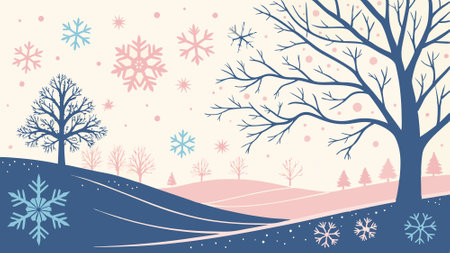 Abstract winter background with glowing snowflakes and blue and pink hues.. AI generated. Vector iconのイラスト素材