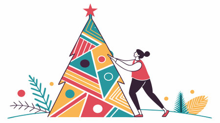 Vibrant modern christmas tree decor - festive holiday design with abstract colors. AI generated. Vector iconのイラスト素材