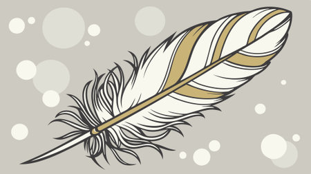 A close-up of a fluffy, gold-trimmed feather branch with a background of bokeh lights. AI generated. Vector iconのイラスト素材