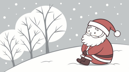 Santa Claus sits on a snowy hill with a cheerful smile, enjoying the falling snow. AI generated. Vector iconのイラスト素材