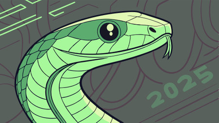 Portrait of a green snake. The conceptual year 2025, the year of the green snake.. AI generated....