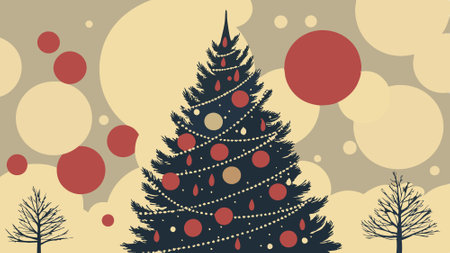 Abstract Sparkling Christmas Tree with Gold and Red Festive Lights and Bokeh Effects. AI generated. Vector iconのイラスト素材