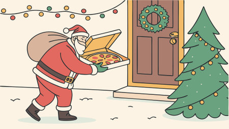 Santa Claus delivers a delicious pizza in a festive setting during the holiday season. AI generated. Vector iconのイラスト素材