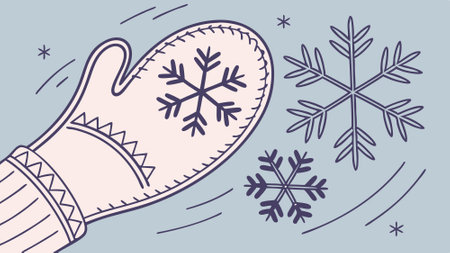 Close-up of snowflakes gently landing on a woolen mitten, capturing the beauty of winter.. AI generated. Vector iconのイラスト素材