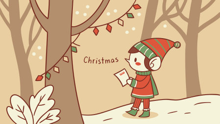 Space copy card greeting festive forest snow the in standing gnome christmas cute Little. AI generated. Vector iconのイラスト素材