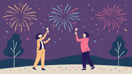 Festive New Year's Eve Celebration with Glitter and Fireworks Background at Night Mood. AI generated. Vector iconのイラスト素材