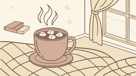 A warm cup of hot chocolate topped with marshmallows, perfect for a cozy winter evening. AI generated. Vector iconのイラスト素材