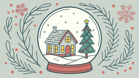 The snow globe with house model and Christmas tree inside. Christmas themed background. AI generated. Vector iconのイラスト素材