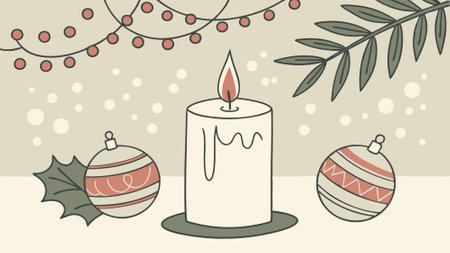 Loop of a flickering christmas candle with bokeh lights and christmas decor looping video. AI generated. Vector iconのイラスト素材