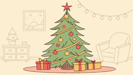 Festive Video of Beautifully Decorated Christmas Tree with Twinkling Lights and Ornaments. AI generated. Vector iconのイラスト素材