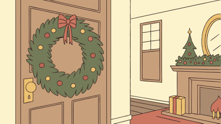 Creating a festive holiday wreath with lights and natural greenery in a cozy indoor setting. AI generated. Vector iconのイラスト素材