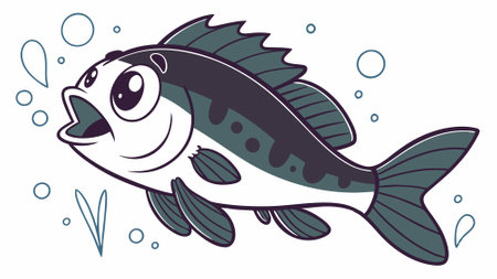 Black Bass fish cheerful jumps ocean vector. AI generated. Vector icon