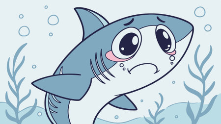 Blue Shark panicked smiles gym vector. AI generated. Vector iconのイラスト素材