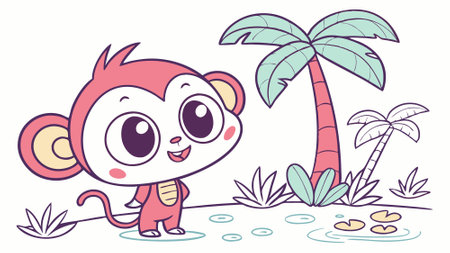Allens Swamp Monkey enthusiastic laughs lake table vector. AI generated. Vector icon