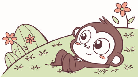 Ape cheerful jumps beach notebook vector. AI generated. Vector icon