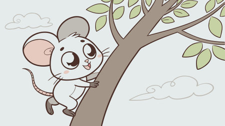 Climbing Mouse tender walks village vector. AI generated. Vector iconのイラスト素材
