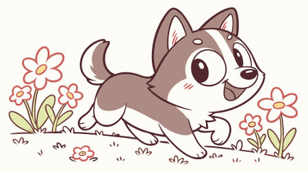 Chusky dog scared runs house vector. AI generated. Vector iconのイラスト素材