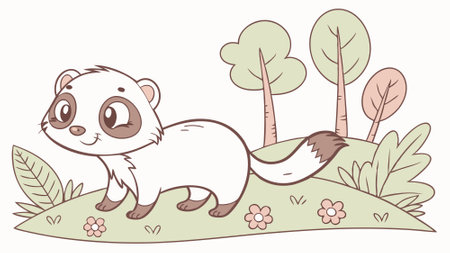 Cinnamon Ferret rodent furious stands lake vector. AI generated. Vector iconのイラスト素材
