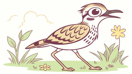Dikkop bird upset stands forest vector. AI generated. Vector iconのイラスト素材