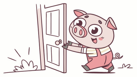 Domestic Pig intimidated goes ocean vector. AI generated. Vector iconのイラスト素材