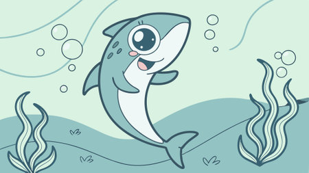Dogfish fish caring smiles sea vector. AI generated. Vector iconのイラスト素材