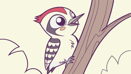 Downy Woodpecker bird disappointed cries forest vector. AI generated. Vector iconのイラスト素材