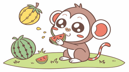 Douc monkey cheerful lies ocean vector. AI generated. Vector iconのイラスト素材