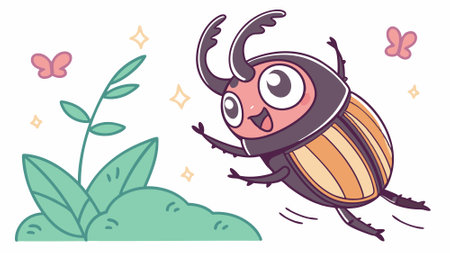 Dung Beetle bug listening looks street vector. AI generated. Vector icon