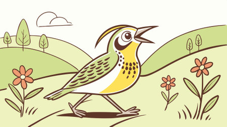 Eastern Meadowlark bird creative walks village vector. AI generated. Vector iconのイラスト素材