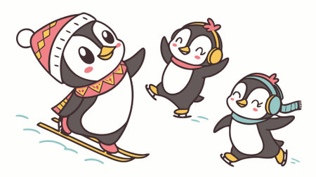 Emperor Penguin friendly goes sea vector. AI generated. Vector iconのイラスト素材