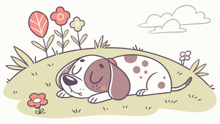 English Setter dog fierce lies garden vector. AI generated. Vector iconのイラスト素材