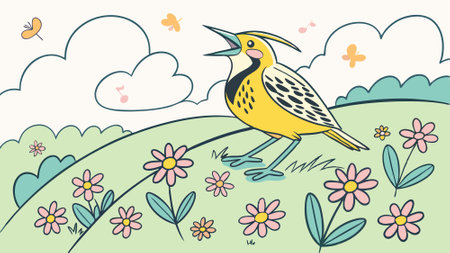 Eastern Meadowlark bird depressed goes sea vector. AI generated. Vector iconのイラスト素材
