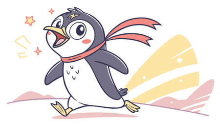 Fiordland Crested Penguin gloomy runs beach vector. AI generated. Vector iconのイラスト素材