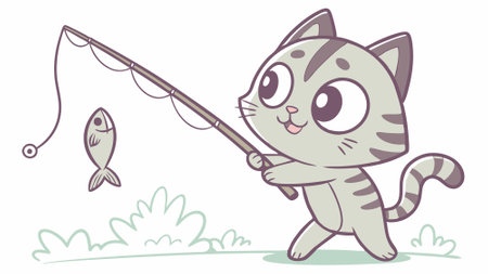 Fishing Cat stupid laughs street vector. AI generated. Vector iconのイラスト素材