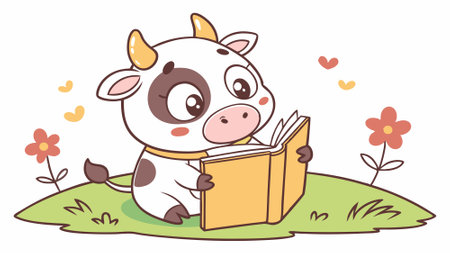 Fleckvieh Cattle cow excited laughs beach vector. AI generated. Vector iconのイラスト素材