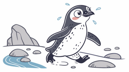 Galapagos Penguin sullen runs beach vector. AI generated. Vector iconのイラスト素材