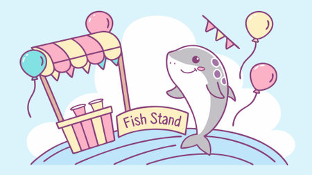 Galapagos Whale Shark fish fierce walks village vector. AI generated. Vector iconのイラスト素材