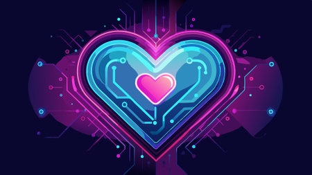 A neon heart on a dark background. symbolizing love and connection.. AI generated. Vector iconのイラスト素材