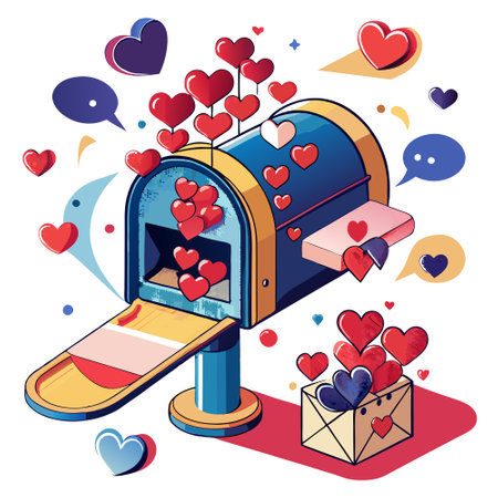 A papercut scene of a mailbox overflowing with heart-shaped letters. illustrating the abundance of love communicated through messages. AI generated. Vector iconのイラスト素材