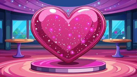 A pink. glittery heart sits on a table with a pink. blurry background. AI generated. Vector iconのイラスト素材