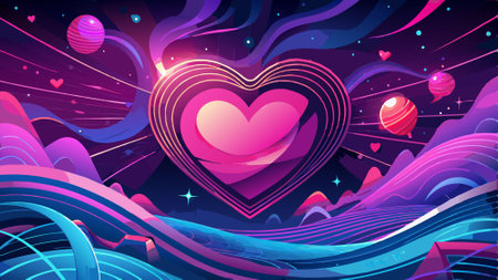 Abstract background with glowing lines. abstract pink background with waves. valentine heart with background. AI generated. Vector iconのイラスト素材