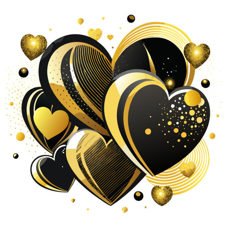 Abstract gold and black illustration of hearts and glitter romantic background wallpaper made with . AI generated. Vector iconのイラスト素材