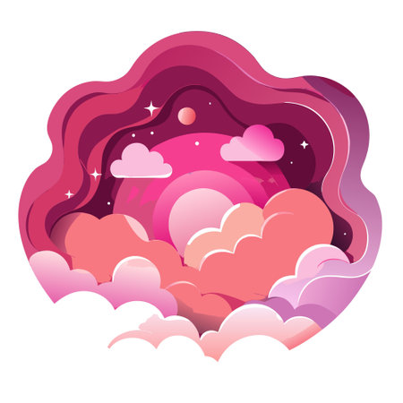 Abstract pink sky and paper cut clouds with copy space for happy valentines day background. AI generated. Vector iconのイラスト素材