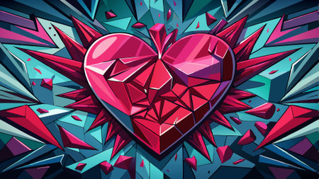 Abstract shattered heart as Valentine and love background.j Postproducted digital illustration.. AI generated. Vector iconのイラスト素材